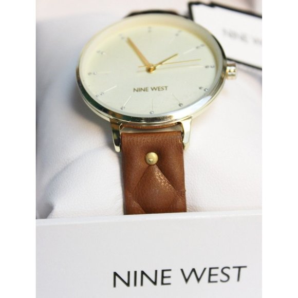 NWT Nine West Brown Leather Gold Colored Watch Women's Analog Business Formal - Picture 3 of 12